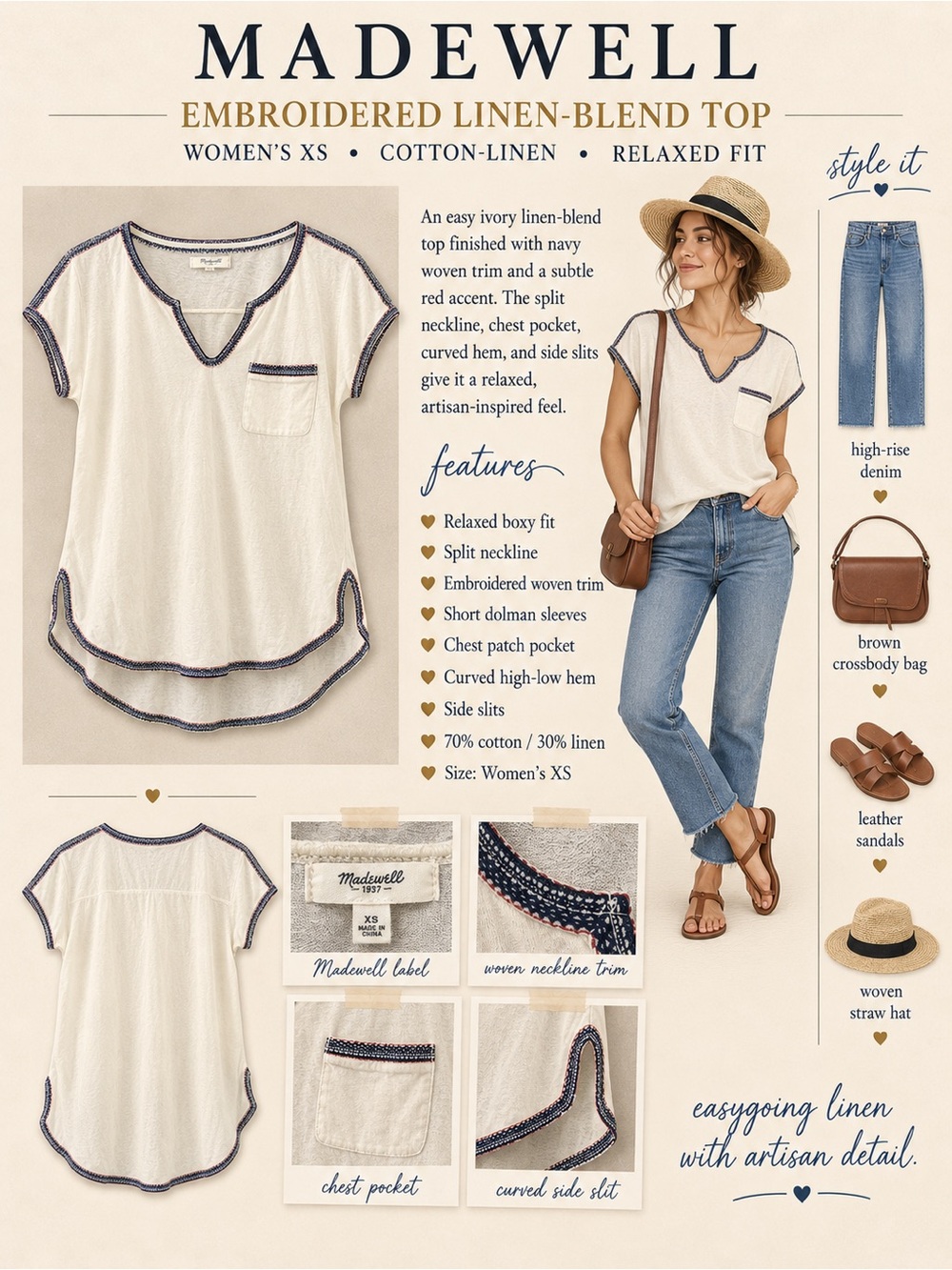 Madewell Cream Short-Sleeve Tee with Navy Trim